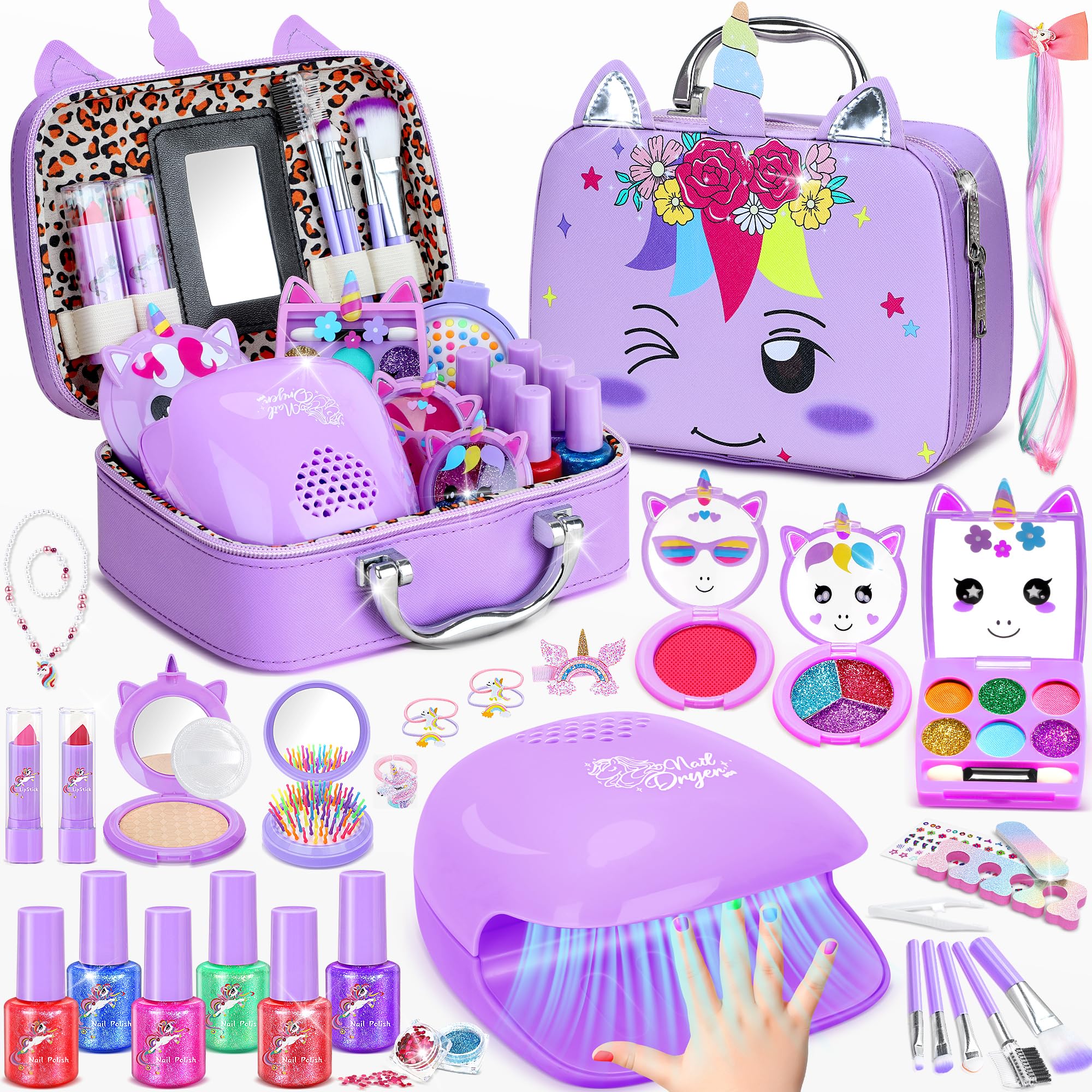 Kids Makeup Kit for Girl, Kids Nail Polish Set, Real Washable Cosmetic Set