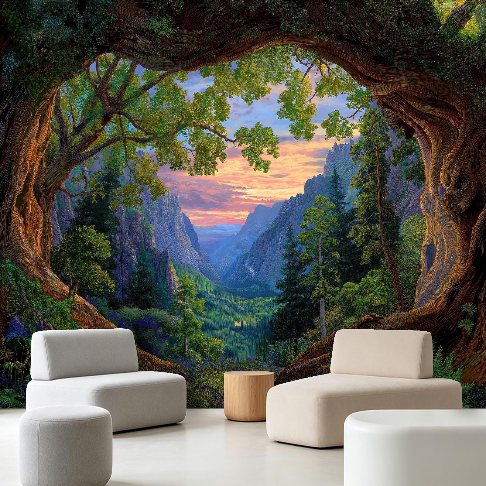 Générique Tapeta Dolina Śmierć Drzewo Zachód Słońca Panoramiczna Ściana, Włóknina Fantazyjna Jungla Tapeta w życie Salon Sypialnia Kuchnia, 3D Dekoracyjna Mural 300x210cm