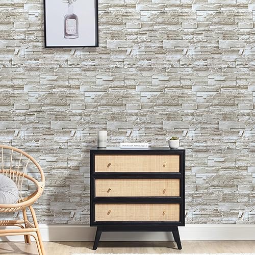 Miniatura 5 de ConCus-T Papel tapiz de ladrillo sintético de 17.71 x 236.22 pulgadas, papel tapiz de piedra para despegar y pegar, papel de contacto de ladrillo