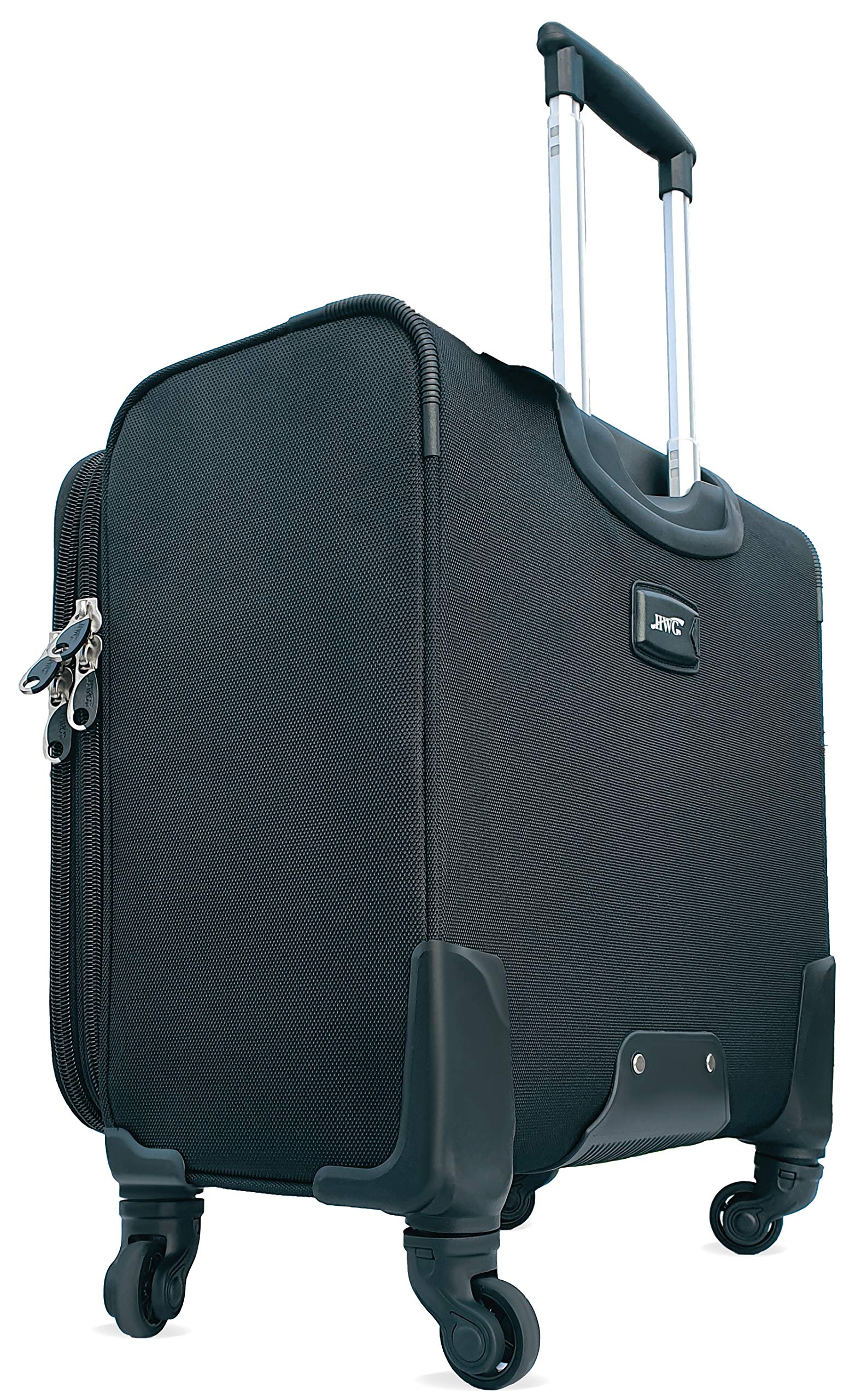 HWG® Pilotenkoffer mit Laptopfach - 4 Rollen Businessgepäck Trolley - Reisegepäck Reisekoffer - Aktenkoffer für Business - Schwarz, 45x50x25 cm
