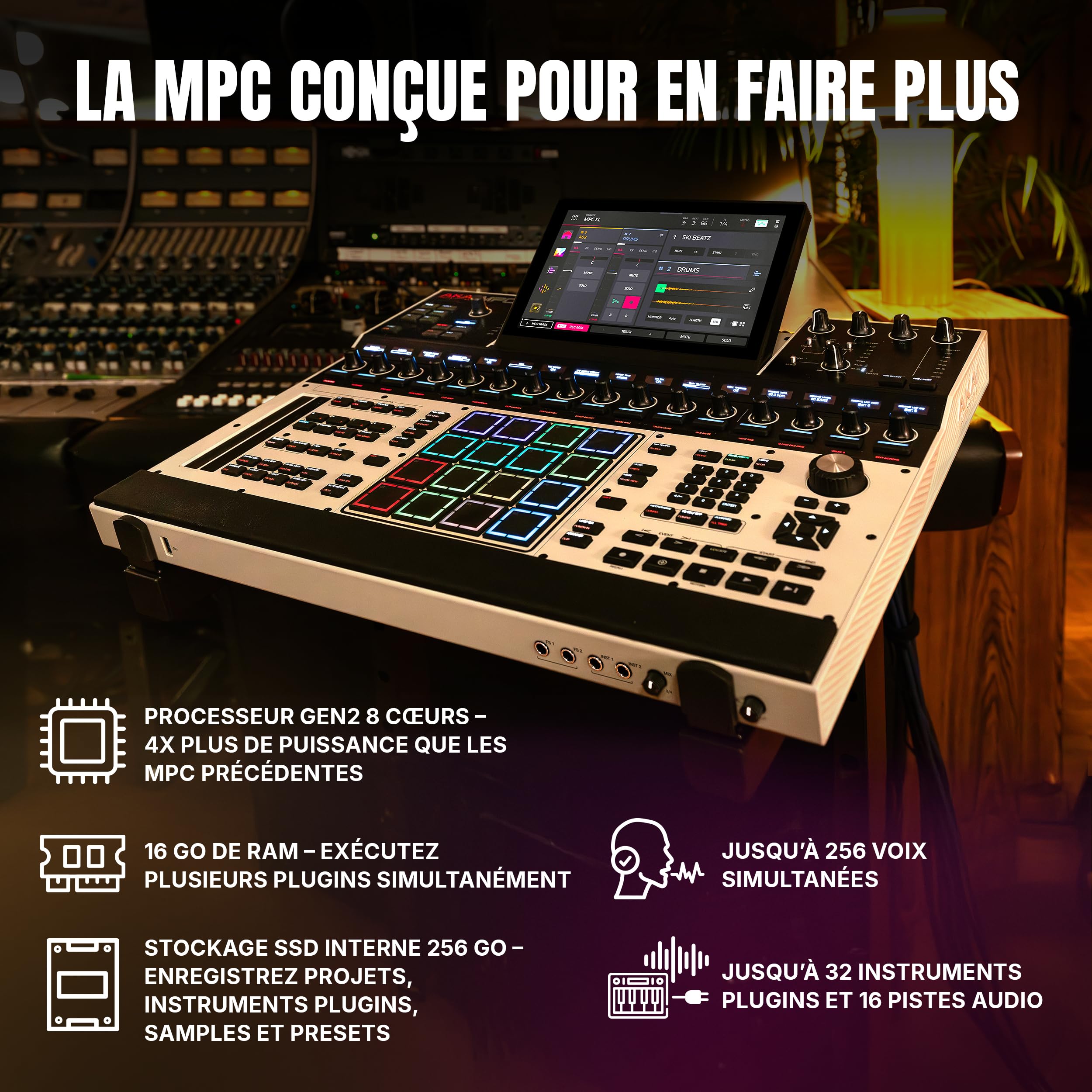 Akai Professional MPC XL Station de Production Musicale Autonome pour Sampling et Séquence avec Écran Tactile de 10,1 Pouces, Pads 3D MPCe, CPU 8 Cœurs, 16 Go de RAM et SSD 256 GO