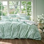 Bedsure Couverture de coudée Taille de la reine - Set de couverture de couettes pour enfants vert réversible & Adultes avec fermeture à glissière, 3 Pièces Botanical Pattern Bedding Set avec 2 Shams d'oreiller, Conforteur non inclus