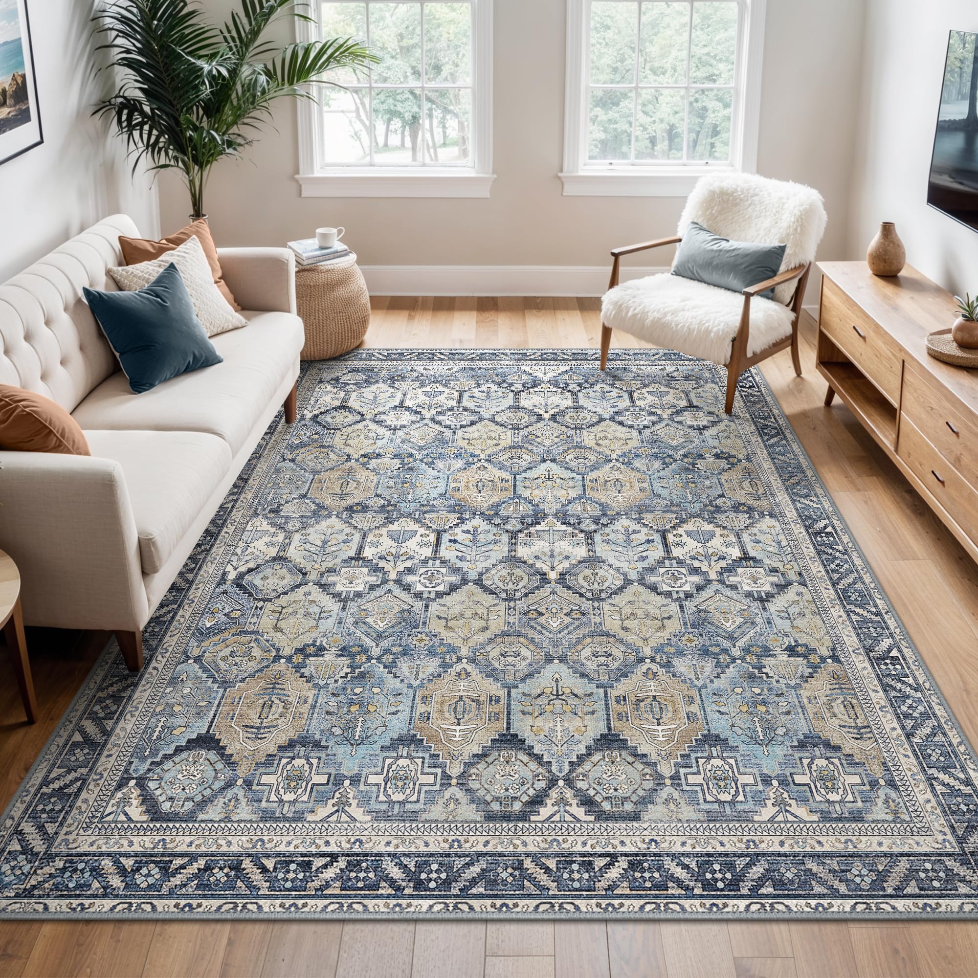 BEIMO Waschbarer Teppich Wohnzimmer Vintage, Boho Teppich Schlafzimmer Groß Orientalisch rutschfest für Badezimmer Esszimmer