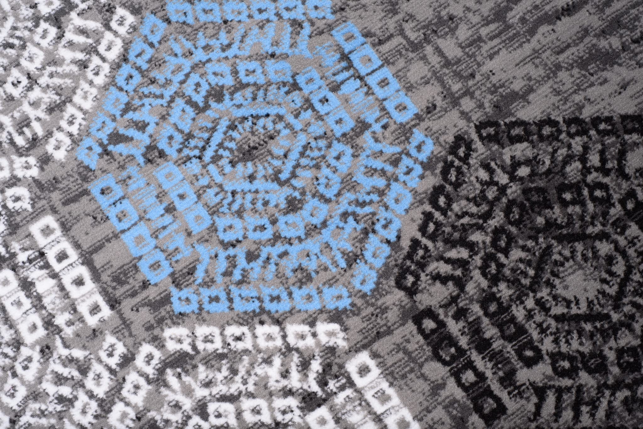 TAPISO Atena Tapis de Salon Chambre Ado Design Moderne Gris Bleu Blanc Noir Motif Grec Bordé Fin Poil Court 140 x 200 cm