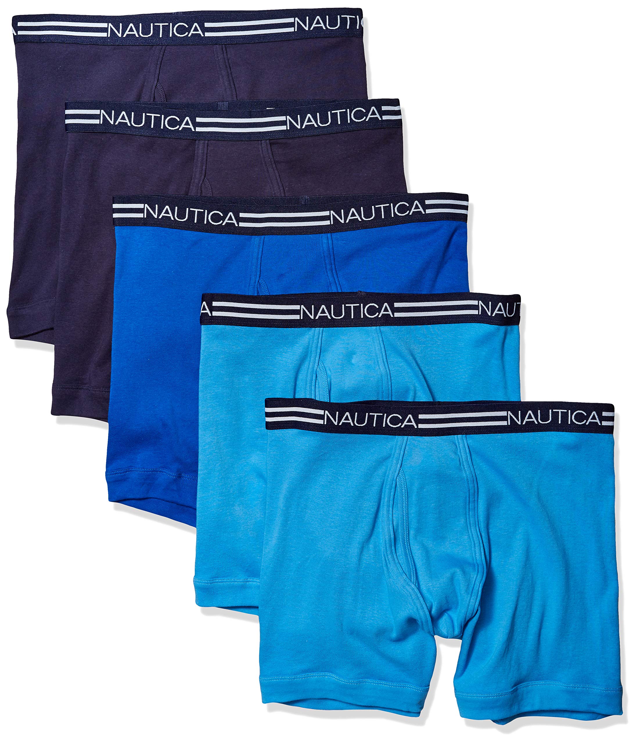 Nautica Men's Peacoat/Aero Blue/Sea Cobalt- 5 Pack Classic Cotton Boxer Briefs, //Sea Cobalt-5 Pack, Xl (Pack Of 5)