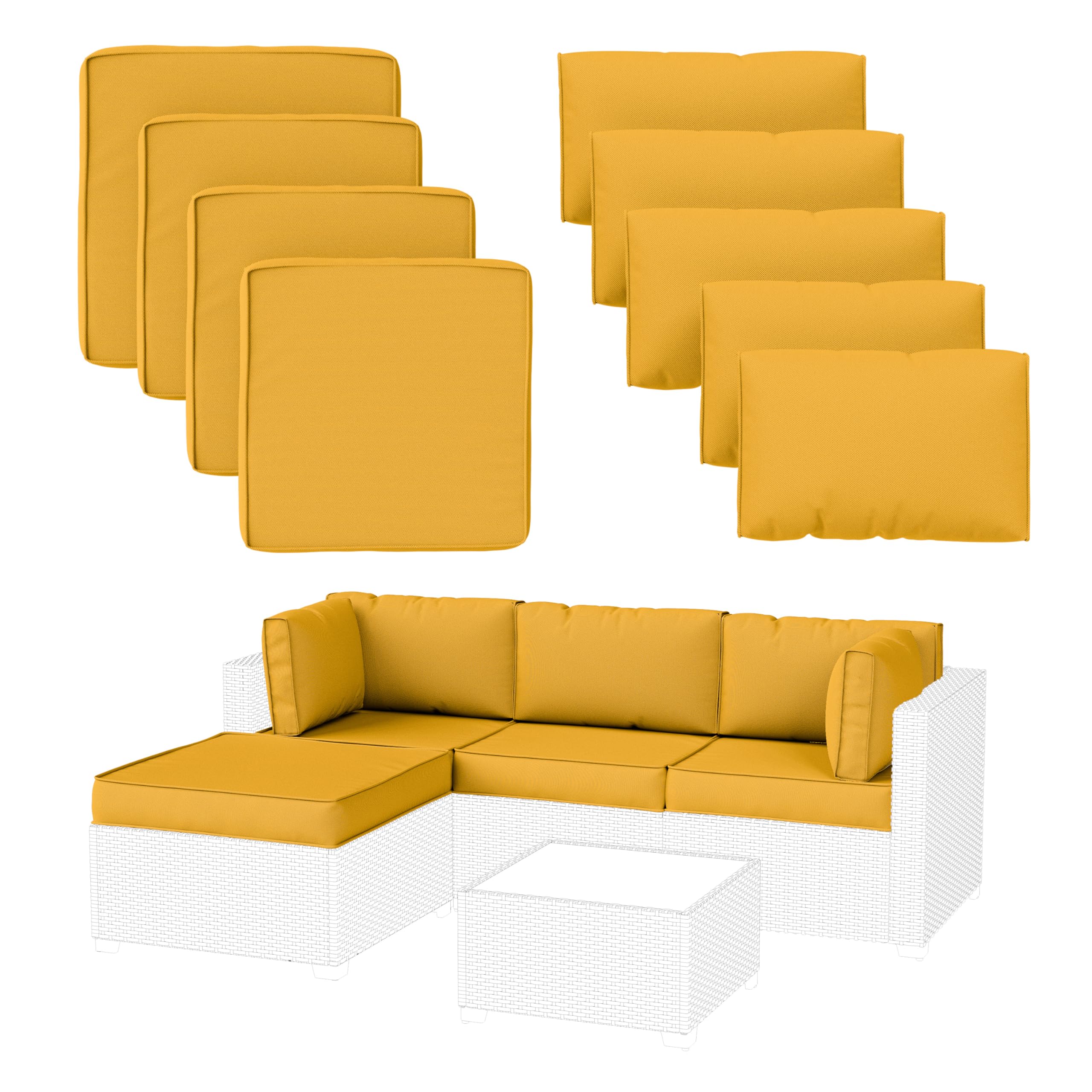 Photo 1 of Pakunoda 9 Pack Patio Cushion Covers Outdoor Furniture Cushion Slipcovers Replacement Waterproof with Zipper for 5 Pcs Patio Furniture Set, Covers Only, Yellow