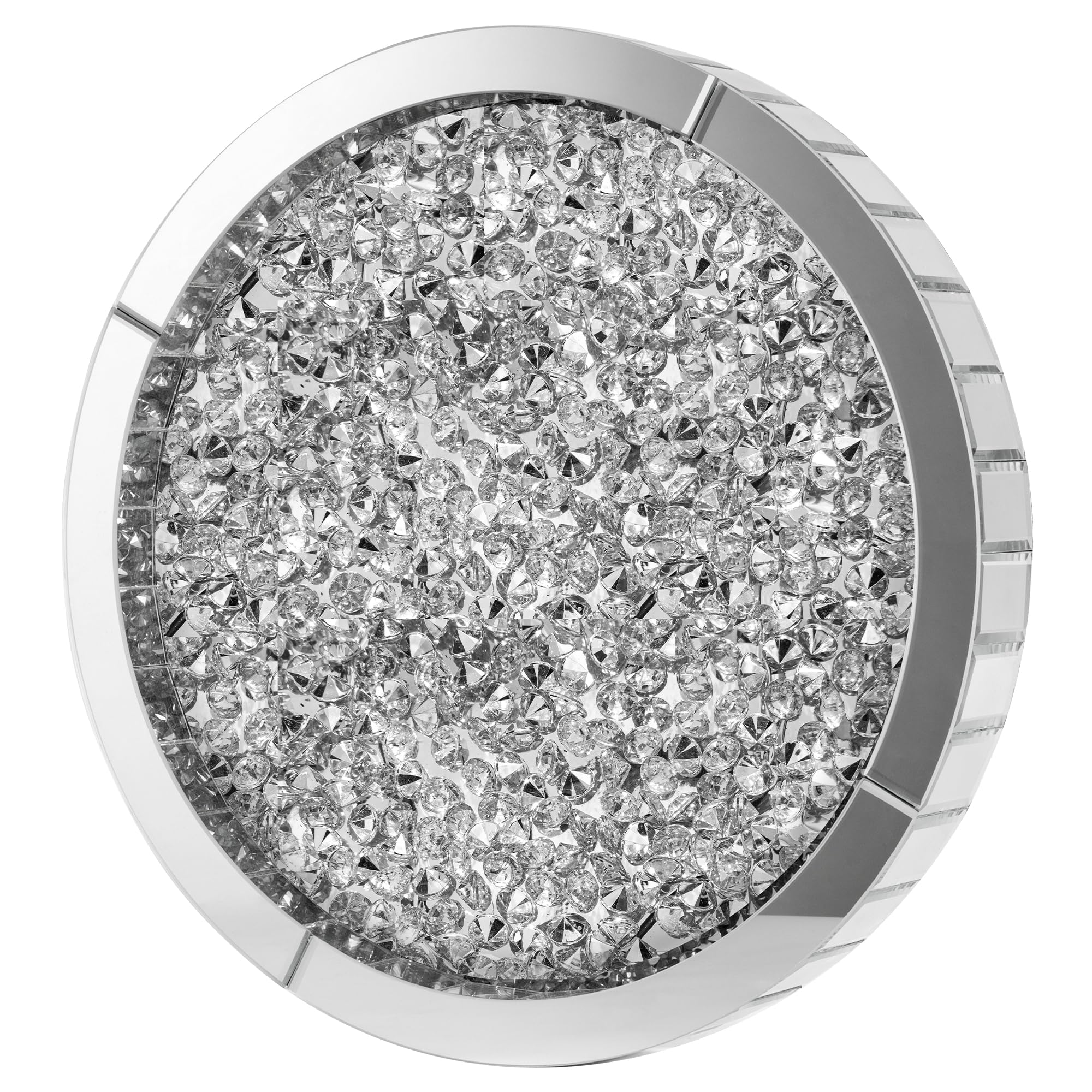 SHYFOY Bandeja Decorativa con Espejo, Bandejas Decorativas Modernas de Cristal de Diamante Triturado, Bandeja Redonda Grande de Plata, Organizador de Maquillaje de tocador para tocador, Diámetro 35cm
