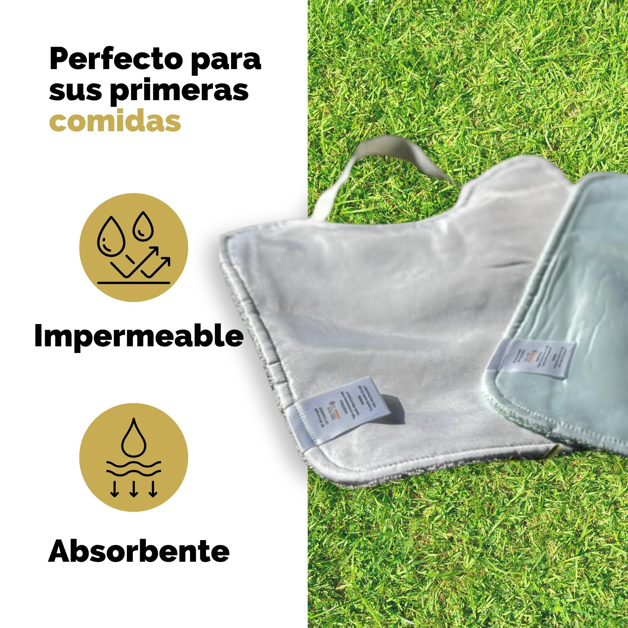 Amarsupiel Pack de 5 Baberos Rizo Bebe Impermeables | Con Goma al Cuello Fáciles de Poner y Quitar | Impermeables y Absorbentes, Perfectos para la Guarderia - Algodón 100%
