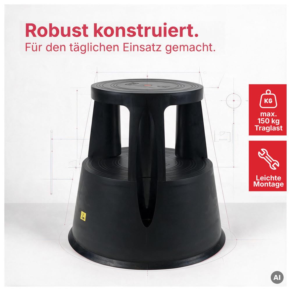 WETEC Rollhocker, ESD (Aufstieghilfe Aufstiegshilfe Tritt Elefantenfuß Steighhilfe ESD-Rollhocker Sitzhocker 1750.RH WE-1750.RH Tritthocker) typischer Ableitwiderstand: ca. 10^4 Ohm