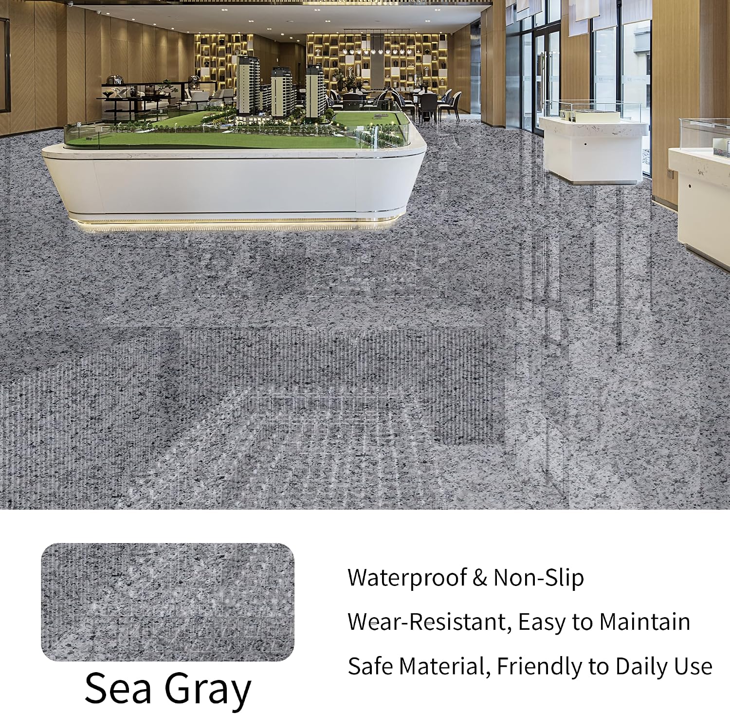 Epoxy Colored Sand Floor Paint, High-Gloss Self-Leveling Epoxy Coating for Interior & Exterior Surfaces, Wear-Resistant & Non-Slip Marble Effect Finish, 35oz (1KG), Gray