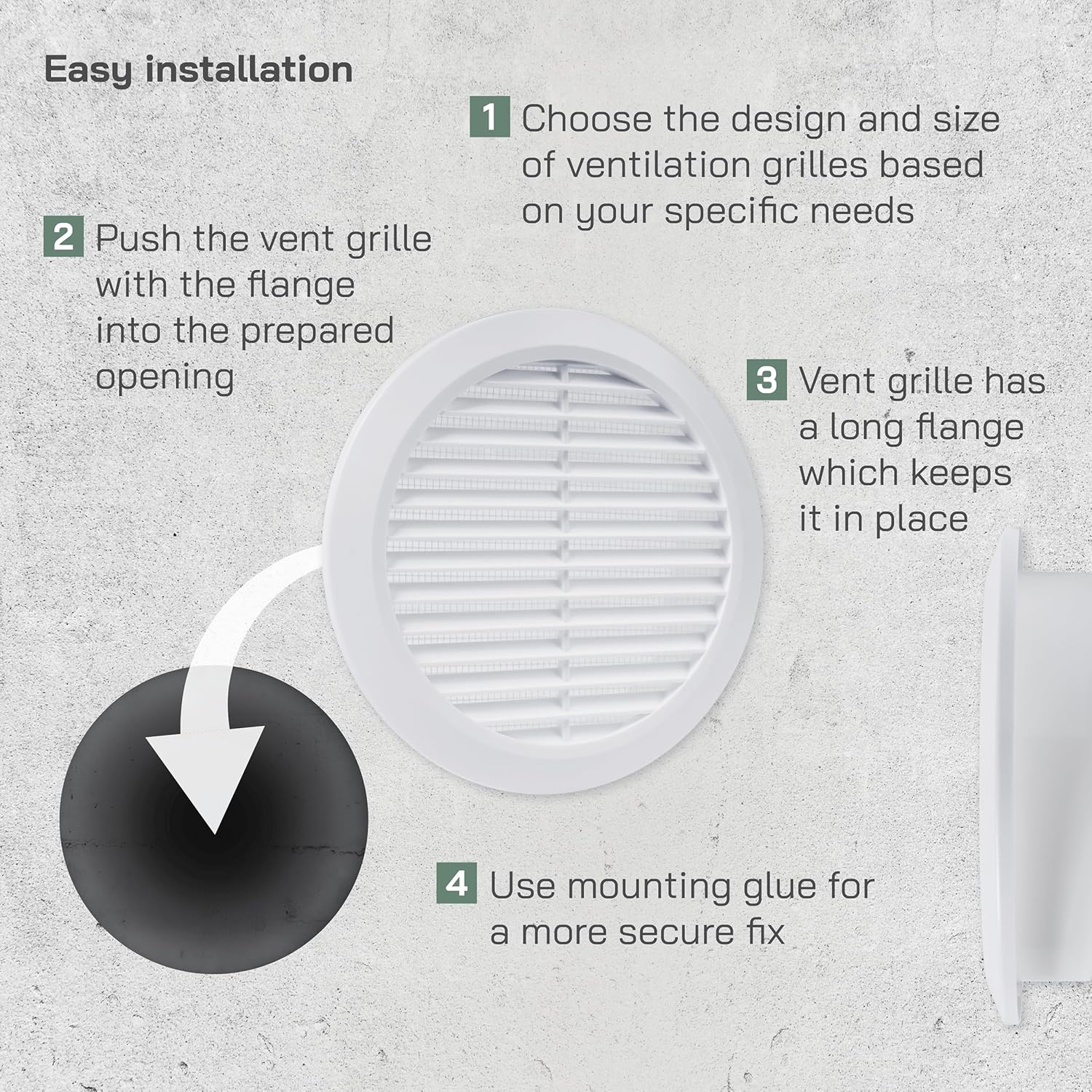 Vent Systems 6" Inch - Pack of 5 - White Louvered Vent Cover – Durable Plastic Air Exhaust Grille with Flange and Built-In Mesh Screen – Weather-Resistant HVAC Outlet for Bathroom, Kitchen Ventilation