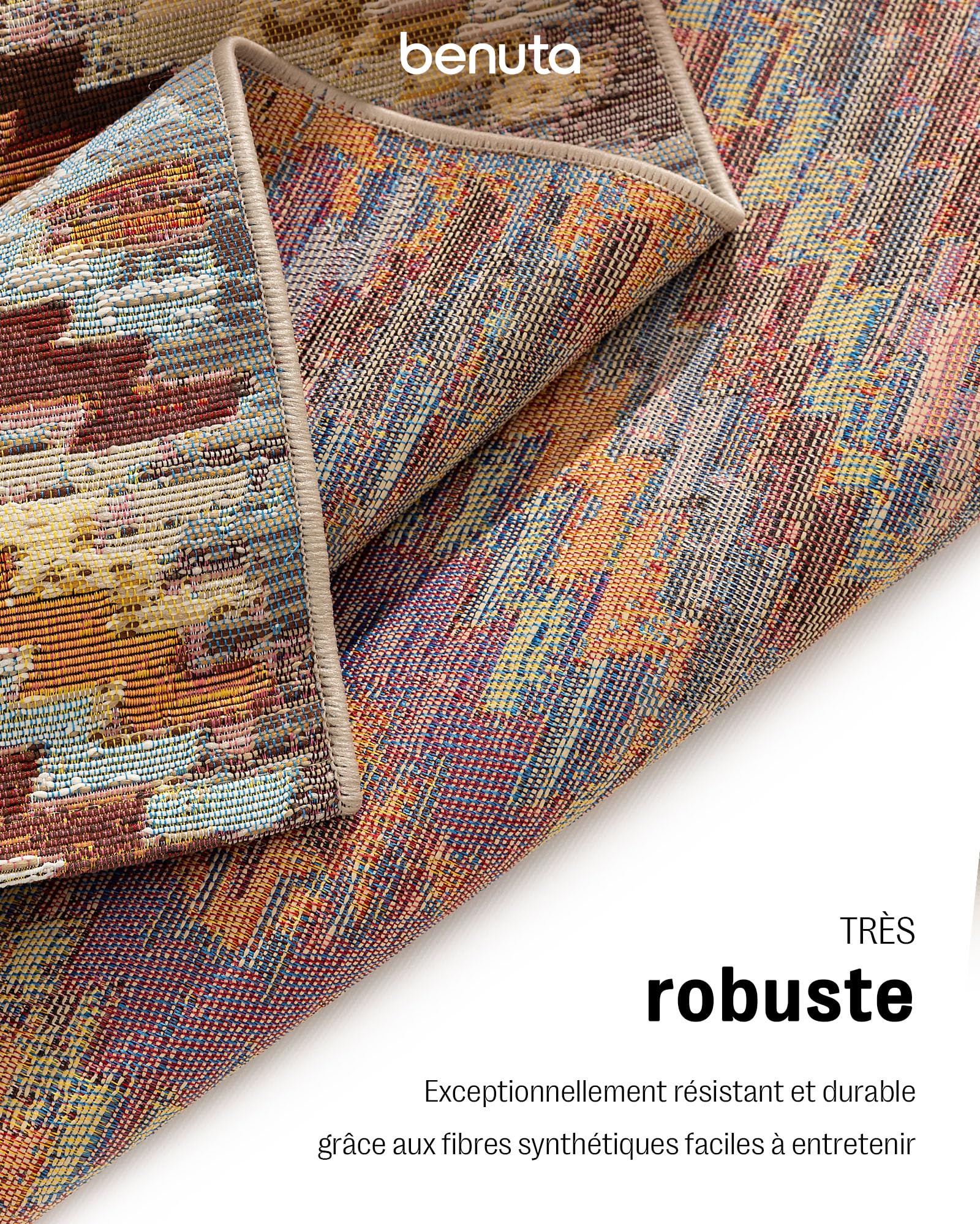 benuta Nest Artis - Fibre synthétique - Convient pour l'extérieur - Tapis & style : abstrait, géométrique, style ethnique, rétro - Facile d'entretien pour le salon, la chambre à coucher, multicolore,
