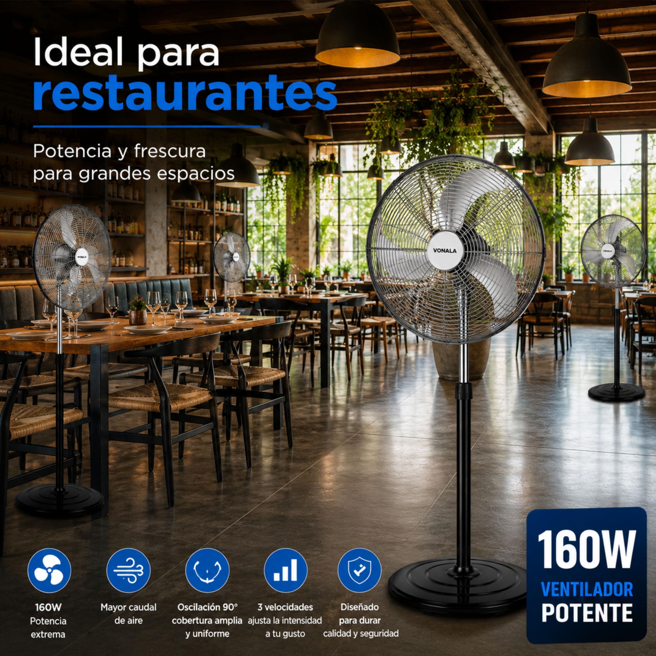 Ventilador Industrial Potente y Ultra Frío 160W 20", Ventilador Pie 142cm Oscilante 3 Velocidades, Ventiladores de Pie, Ventilador Exterior Terraza o Interior, Ideal Gimnasios, Restaurantes, Comercios