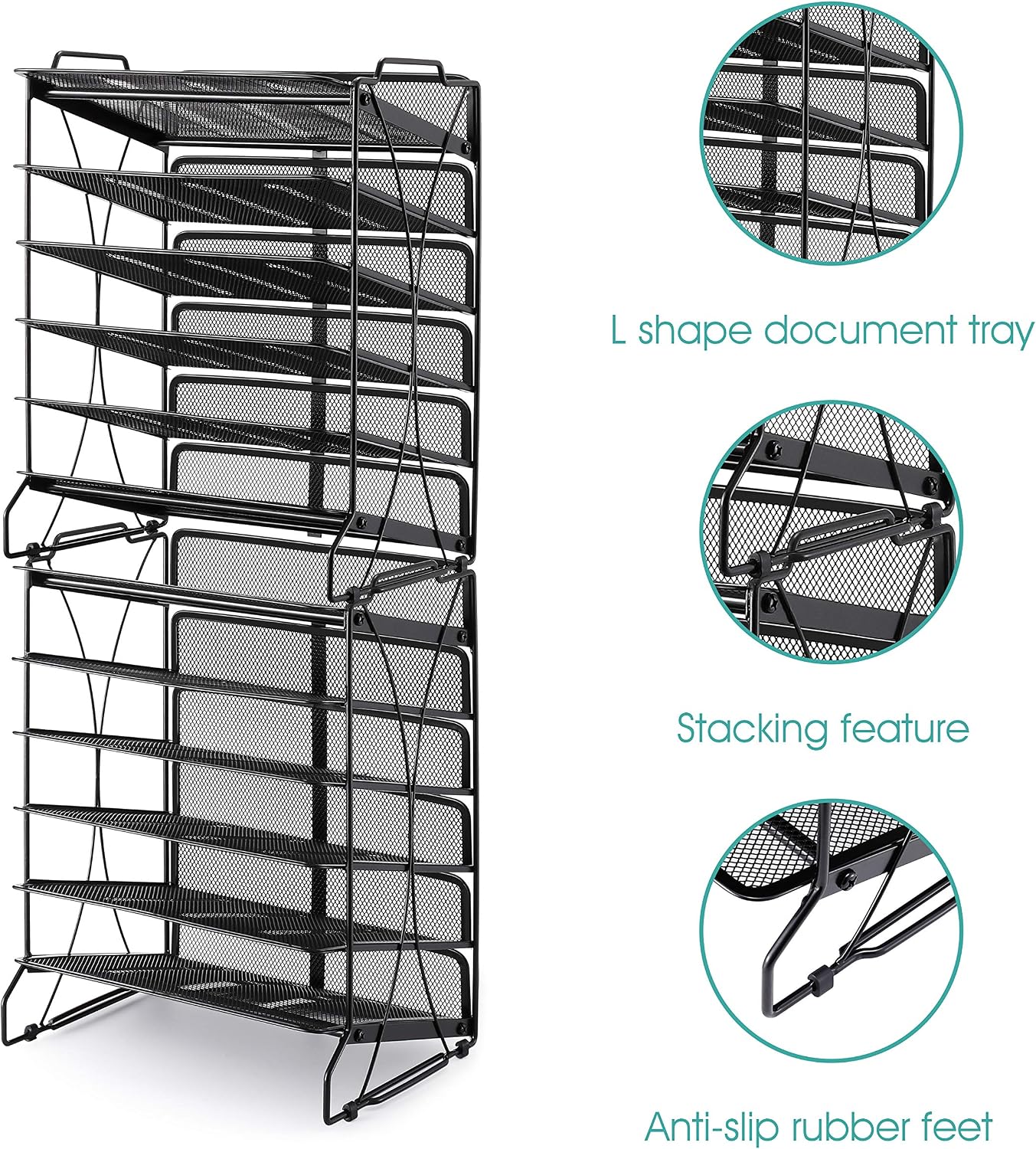 CAXXA 6 Trays Stackable Mesh Desktop File and Letter Organizer | Office and Home, Black