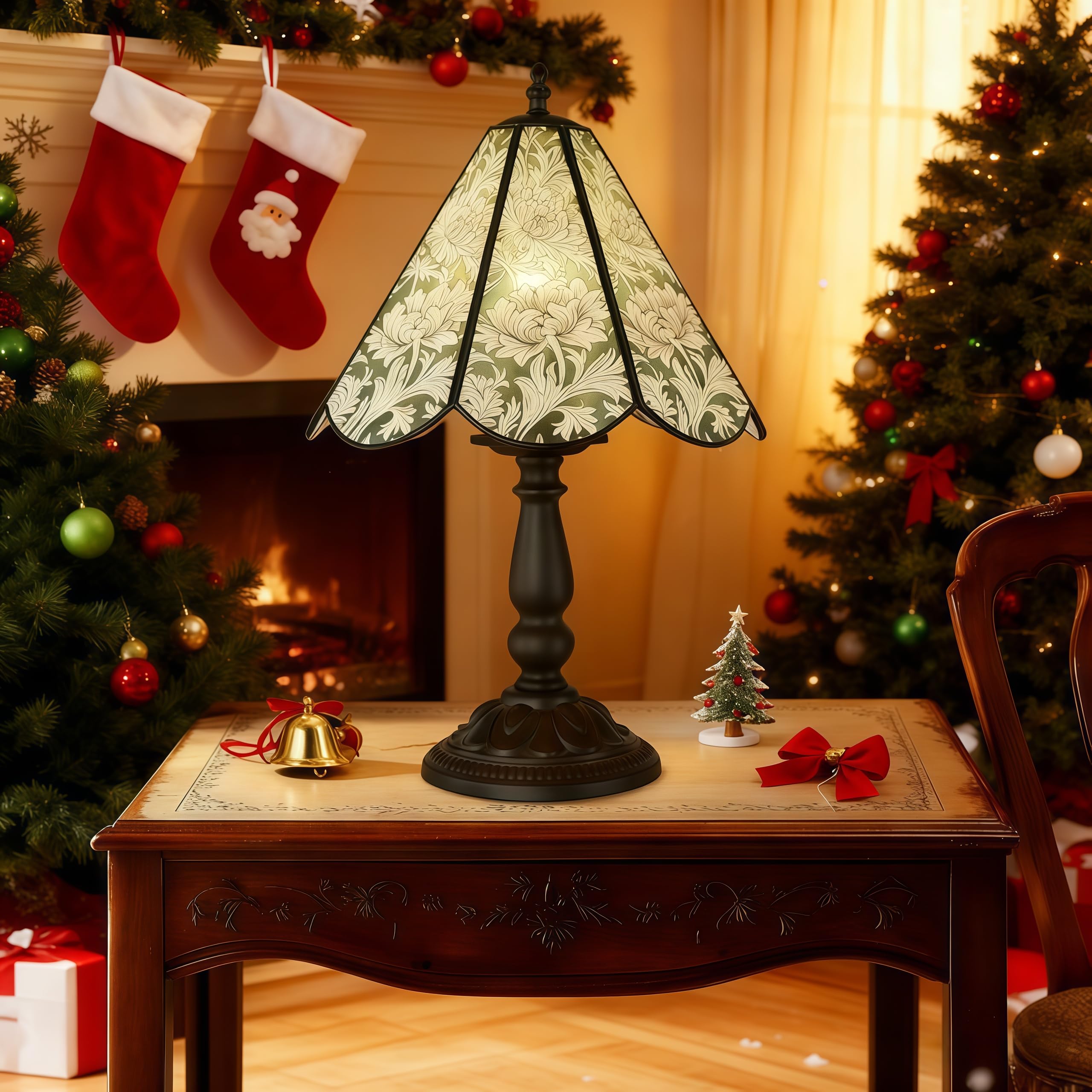 18" Vintage Table Flower Lamp, 60W Retro Glass Vintage Desk Flower Lamp with Switch Controlled, E26 Table Lamp Holder Christmas Decor Night Stand Lamp Suitable for Living Room, Bedroom Black