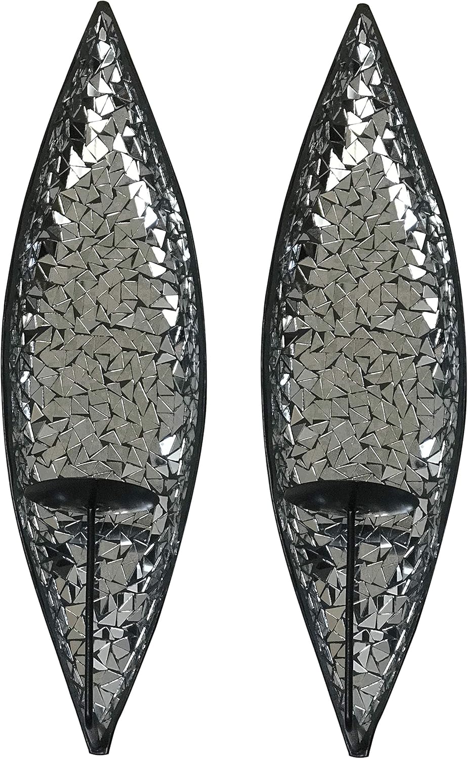 Bella Palacio” Mirrored Glass Mosaic & Metal Wall Mounted Decorative Candle Holder Wall Sconce, Set of 2 Large Size 18 in. Light Weight Wall Décor