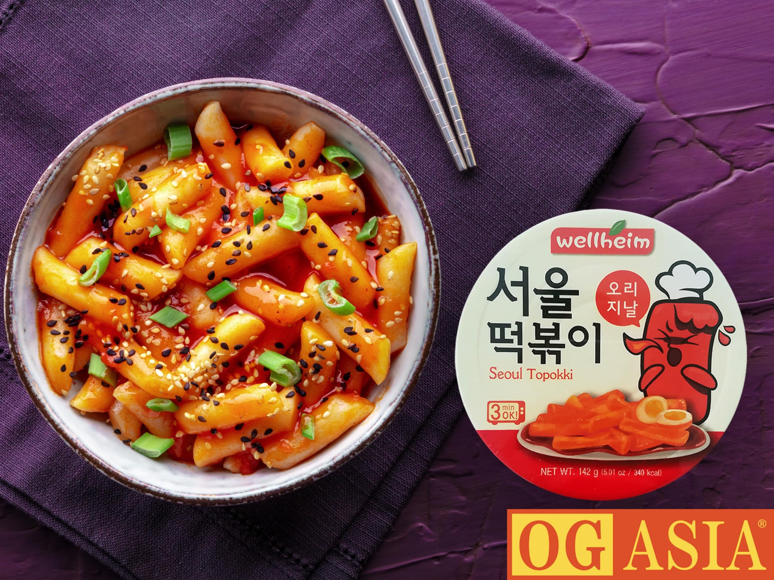 Wellheim Seoul Original Spicy Tteokbokki Confezione doppia – torta di riso coreana in tazza – gusto originale piccante – 2 x 142 g – OG ASIA – 284 g (originale affilato)
