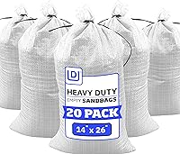 DURASACK Heavy Duty Sandbags for Flood Control - UV Protected Woven Polypropylene, 50lb Capacity, 14x26", Tie Strings, 20 Pack White