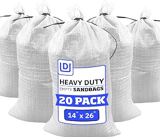 DURASACK Heavy Duty Sandbags for Flood Control - UV Protected Woven Polypropylene, 50lb Capacity, 14x26", Tie Strings, 20 Pack White