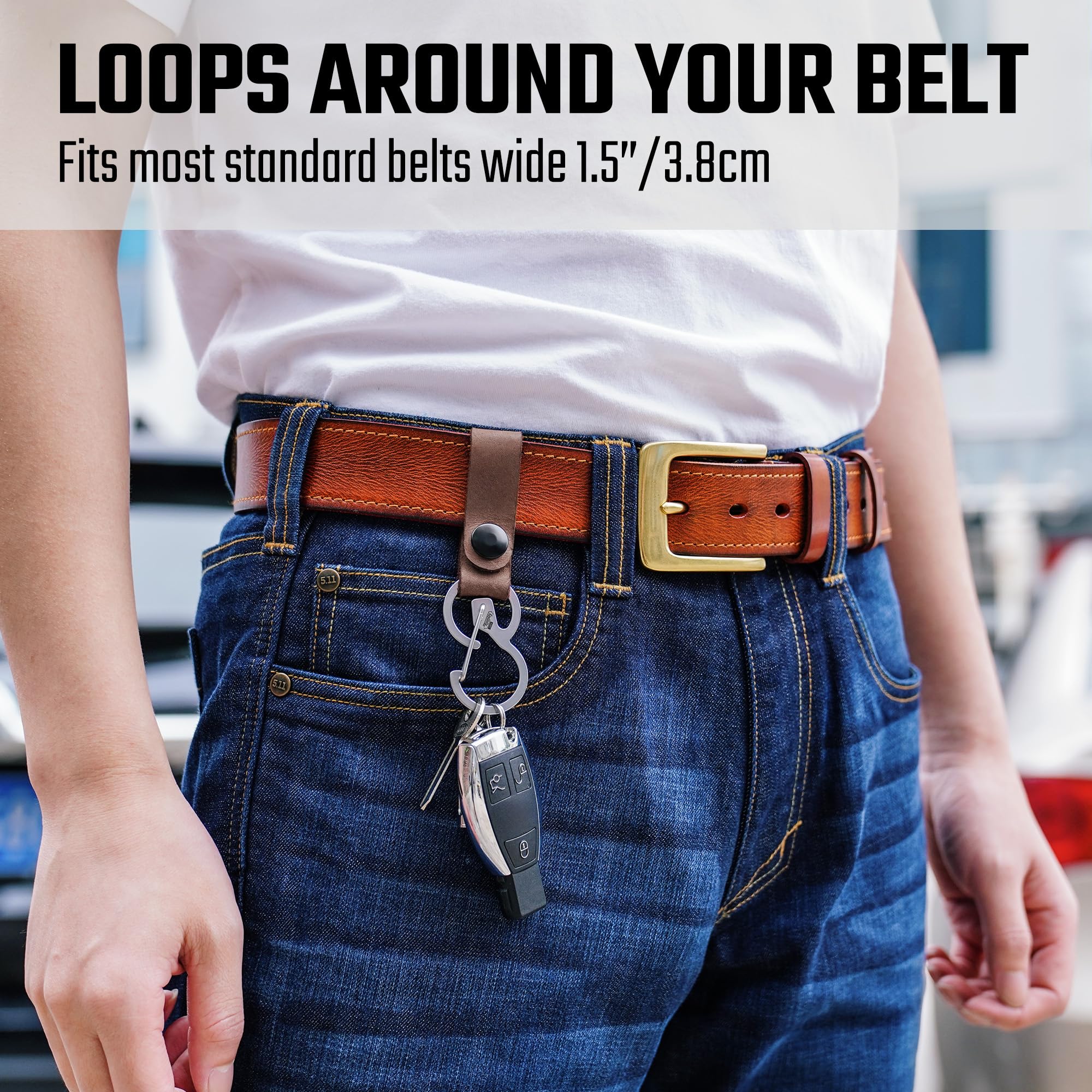 KeyUnity KS03 Leather Belt Keychain with 420 Stainless Steel Carabiner Clip - Multi-Use Key Holder for EDC Outdoor, Home & Travel?
