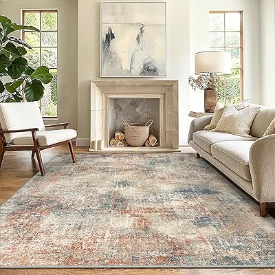 GENIMO Washable Area Rugs for Living Room, 8x10 Modern Non Slip Rugs, Low Pile Lightweight Soft Print Rug for Bedroom, Dining Room, Home Office, Grey