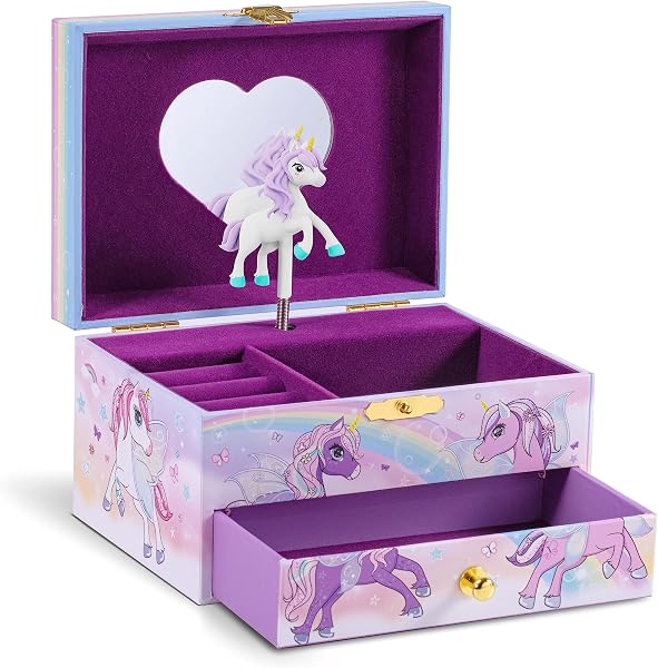 CRAZE Joyero Musical Niña, Modelo Unicornio, Caja de Música con Cajón Extraíble, Interior Aterciopelado, Espejo y Unicornio Giratorio - 1