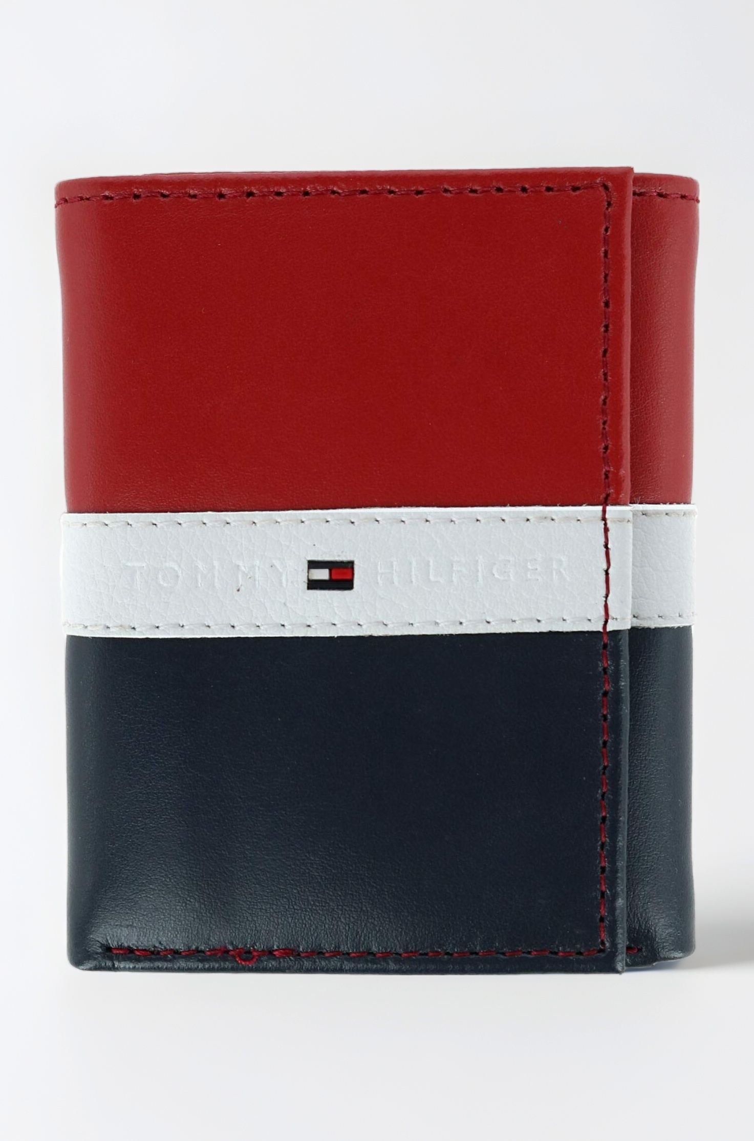 Tommy Hilfiger Men's Leather Trifold Wallet, Red/White/Blue, One Size