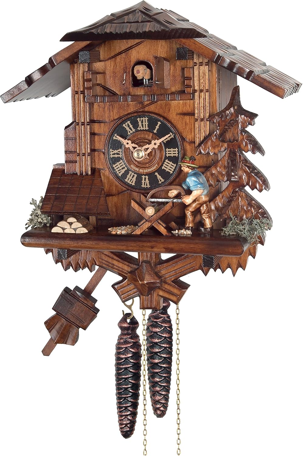 One Day Cuckoo Clock Cottage-Man Sawing Wood