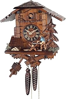 River City Clocks One Day Cuckoo Clock Cottage-Man Sawing Wood