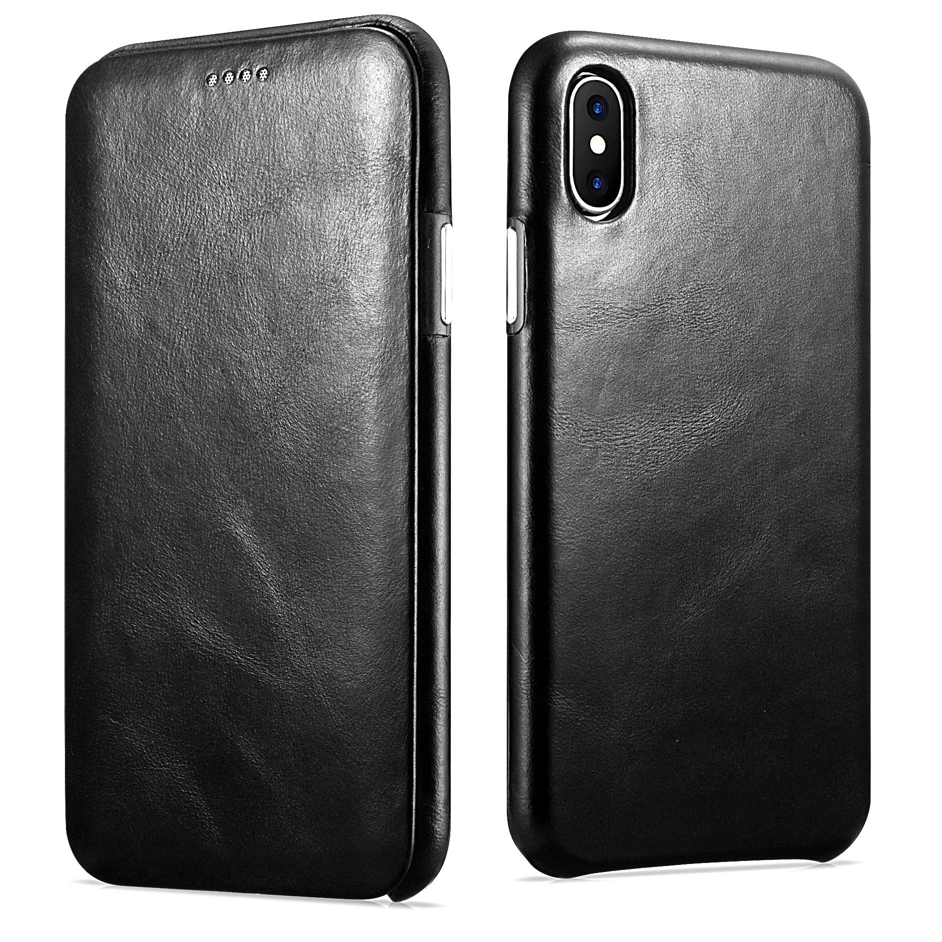 FUTLEX Genuine Leather Folio Case Compatible with iPhone XS X - Vintage Style Leather Folio Cover - Built-in Magnetic Closure - Supports Wireless Charging - Black