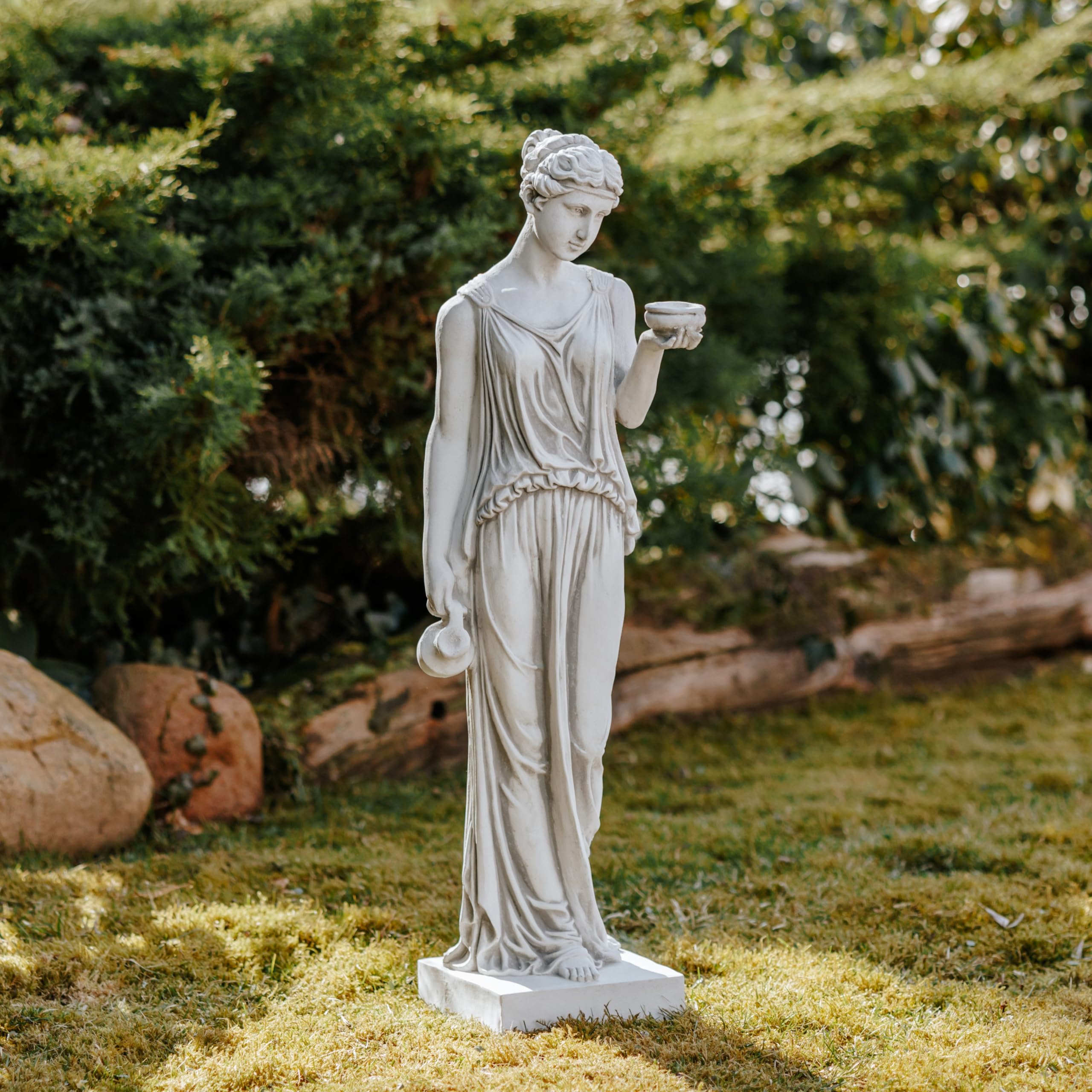 gartendekoparadies.de Statue der Hebe, Göttin der Jugend, Steinguss, Grau, 80 cm, 20 kg, Frostsicher, Klassische Gartenskulptur