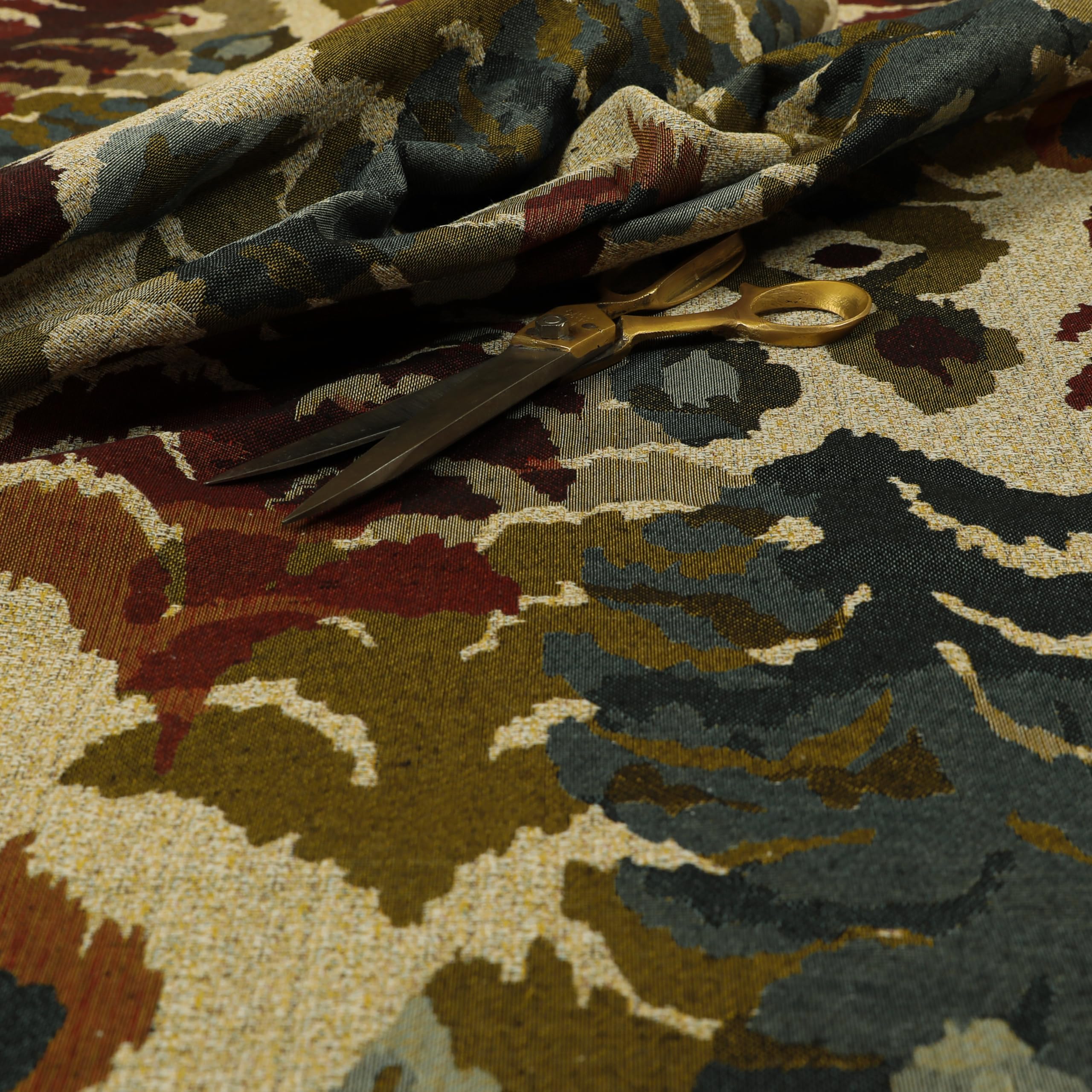 Redbrick Mill Fabrics Flame Retardant Wild Jungle Geometric Stripe Pattern Red Blue Green Jacquard Upholstery Fabrics (Per Metre) โ image 1