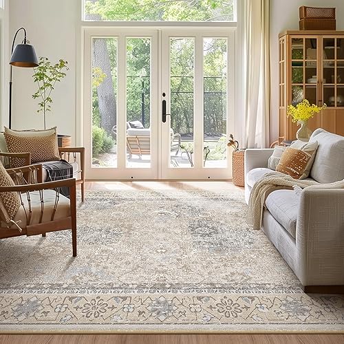 Ashler - Alfombra bohemia de 6 x 9 pies, vintage, de área grande, para sala de estar, dormitorio, cocina, cena, beigenaturalcafé claro, decoración