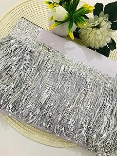 Premdas lace Colorful Sequin Tassel Lace Trim Ribbon Fringe DIY Handmade Dance Performance Clothing Decoration Accessorie(3miter) Length - 6 Inch (Silver)