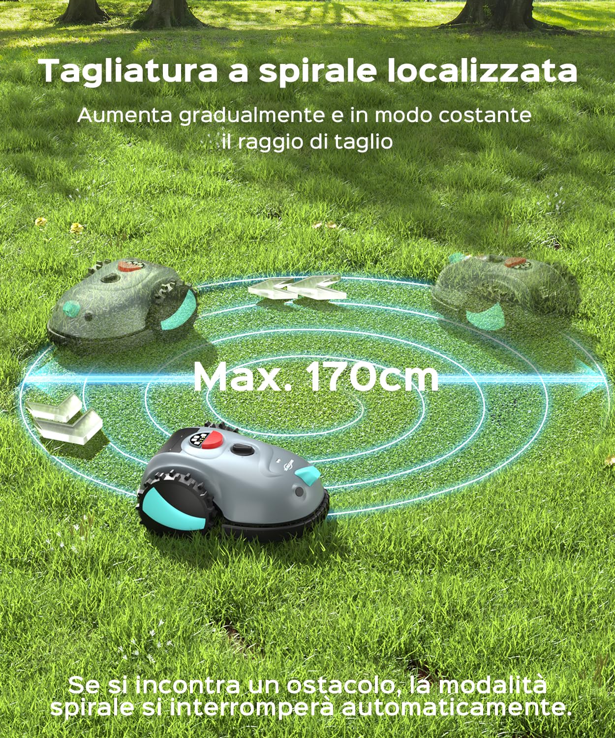 (2026 Upgrade) YARDCARE V100 Robot Tagliaerba a Batteria con Navigazione Visiva, Rilevamento di 150 Ostacoli, Robot Tosaerba Fino a 150 m², Robot Tosaerba con Lame di Ricambio, Banda magnetica