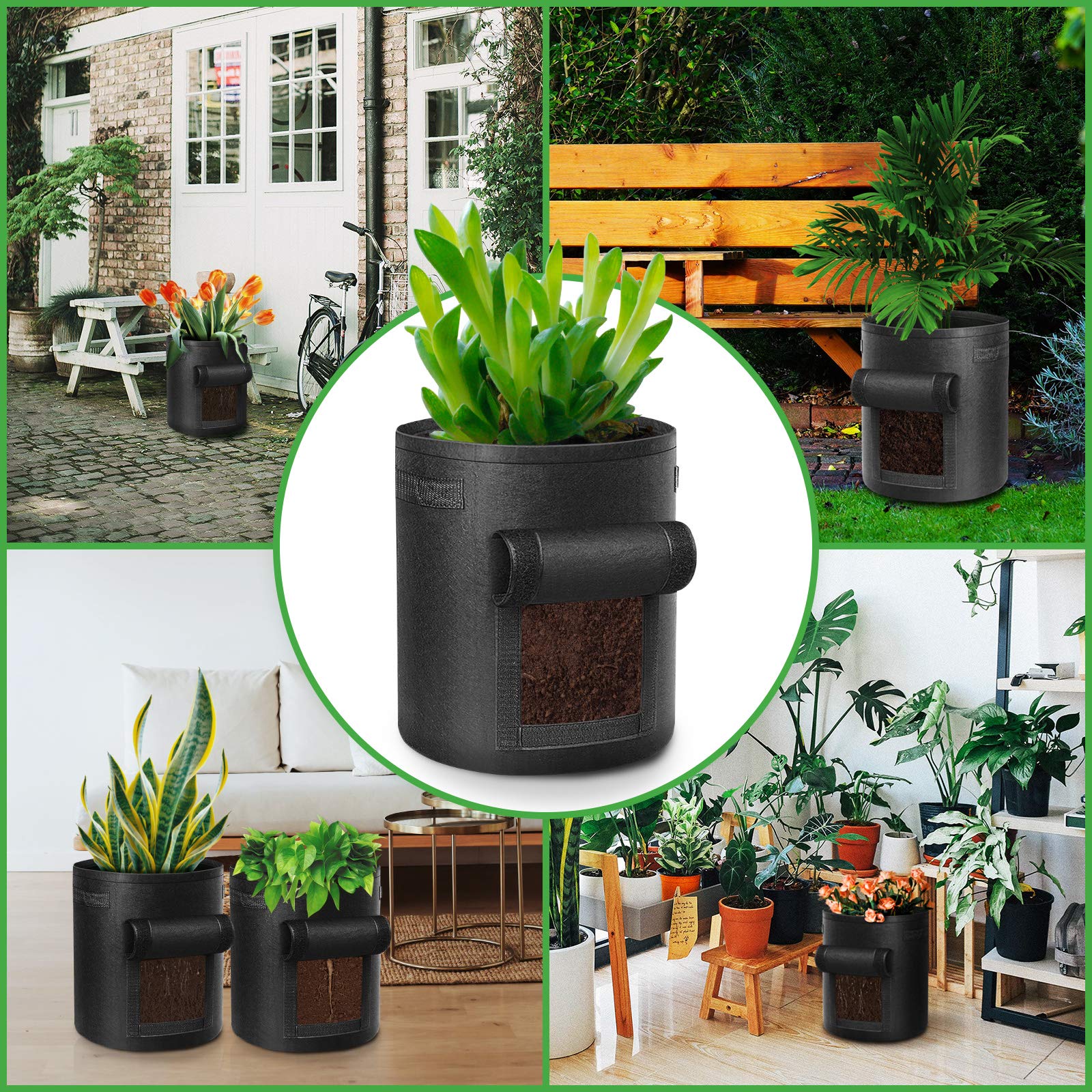 Bolsas de cultivo de patatas – Bolsas de cultivo de plantas vegetales de 10 galones con asas de correa, paquete de 5 para tomates y otras verduras