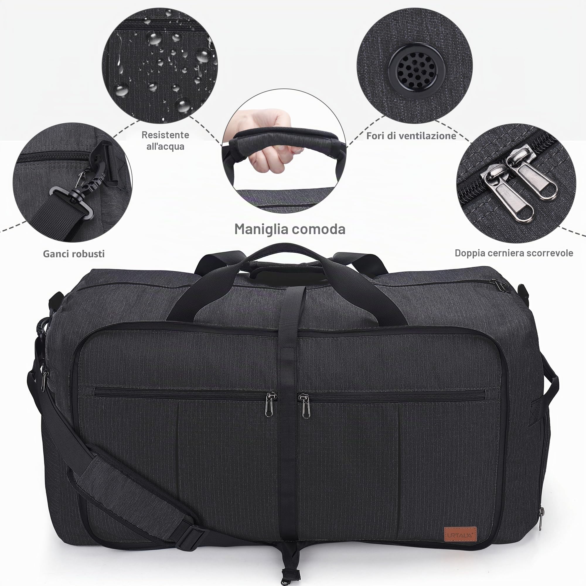 Urtala 120L Borsone da Viaggio Borsone Palestra Uomo Donna, Borsa Sportiva con Scomparto per Scarpe e Tracolla, Leggero e Impermeabile