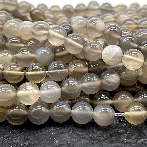 Miniatura 3 de ABCGEM - Cuentas de piedra lunar gris oscuro de Madagascar, grado AAA (exquisito destello), piedra energética de chakras, lisas, redondas,