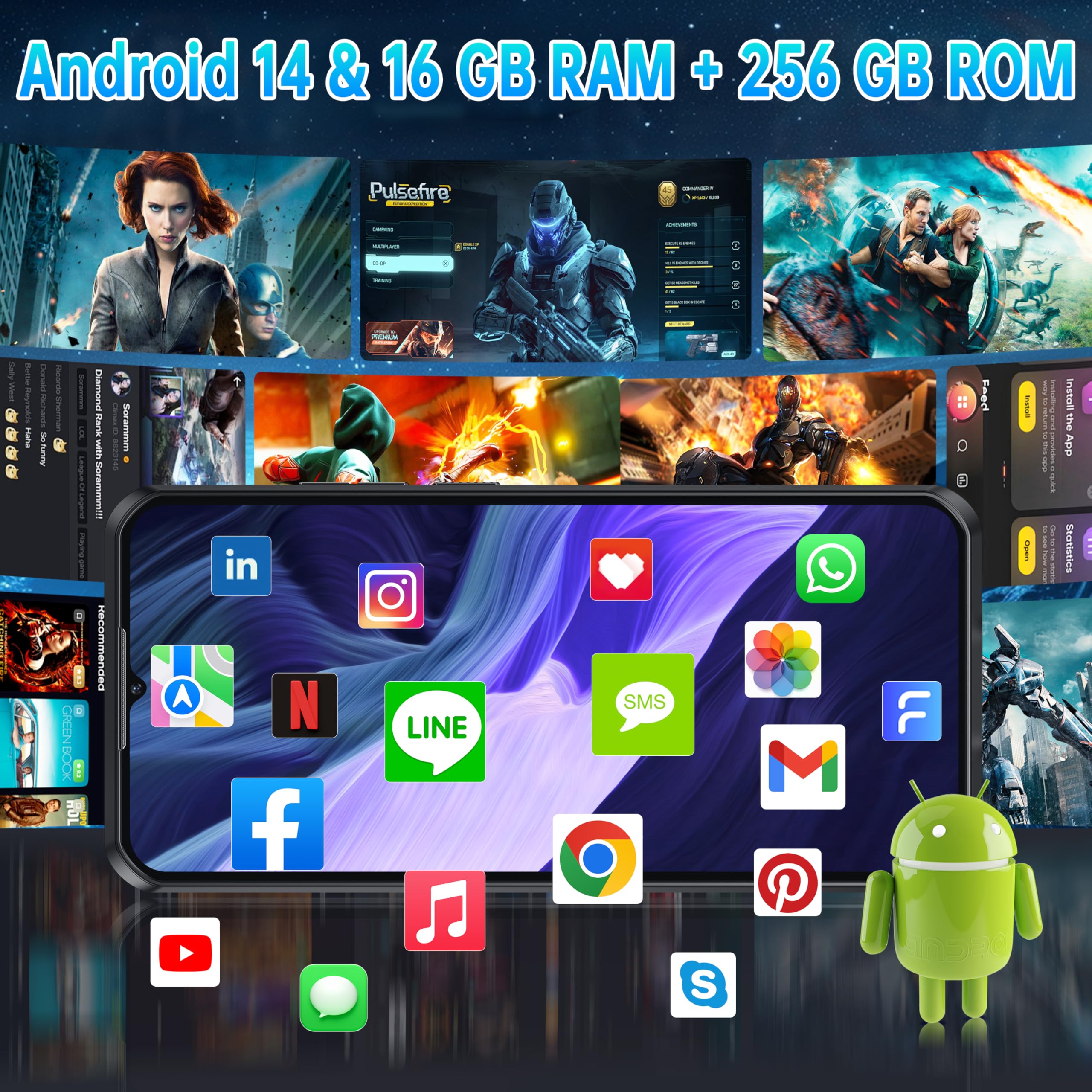 OUKITEL WP52 5G Rugged Smartphone 2024-16 GB + 256 GB Android 14 Telefono Indistruttibile 6.58" FHD+ MTK 6100+ Telefono Rugged Impermeabile 6500mAh/18W - 48MP+8MP Dual SIM/IP68/NFC/OTG/GPS Nero