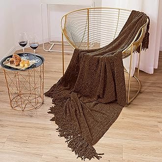 Chenille Decorative Throw Blanket for Sofa & Chair | Super Soft All-Season Fringe Throw for Living Room | Fade Resistant Premium Butter Chenille, 60x50 Inches, Dark Coke