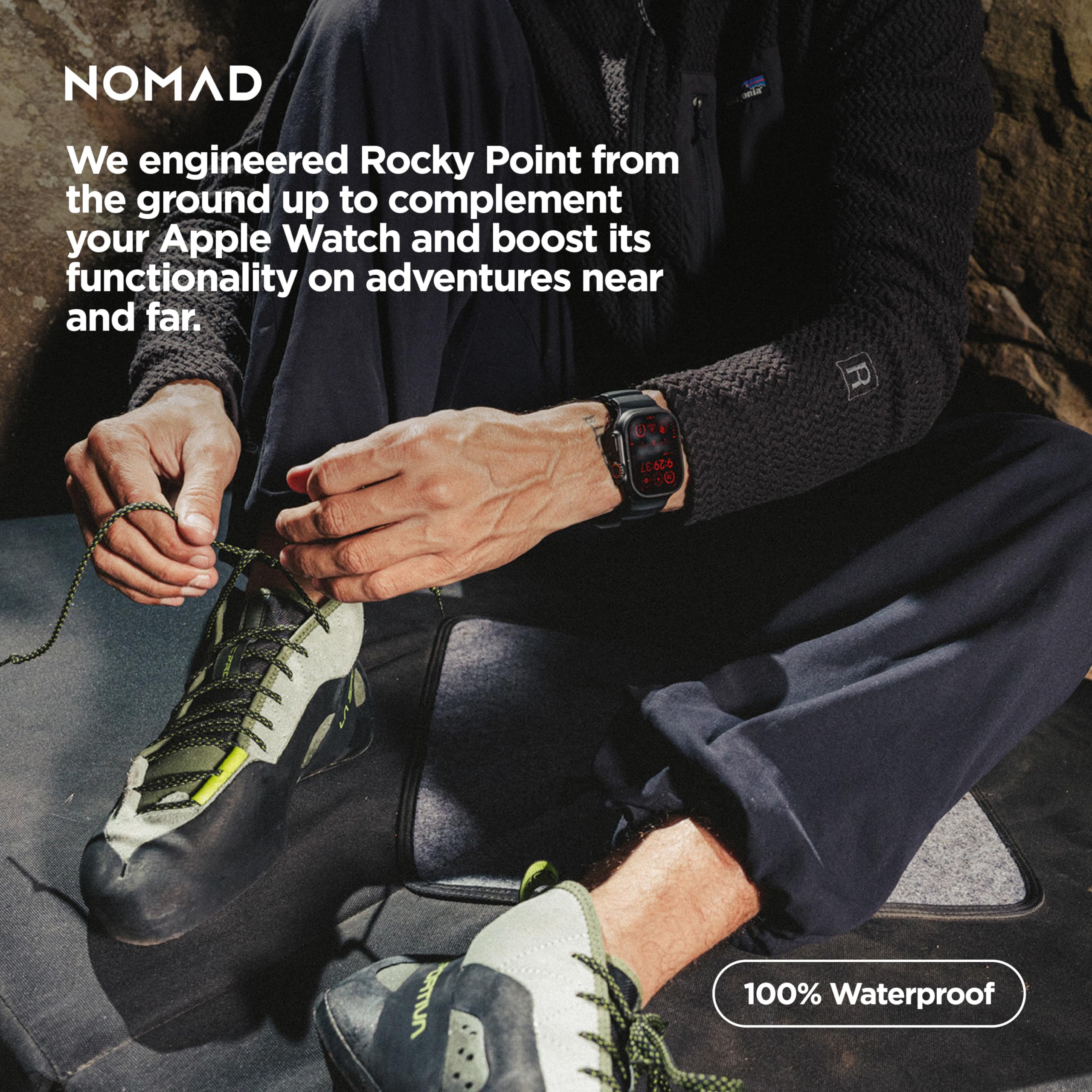 NOMAD Rocky Point Band | für Apple Watch 42/44/45/49 mm |ultimative leistungsstarke Uhrenarmband I Carbon Black Connector Natural