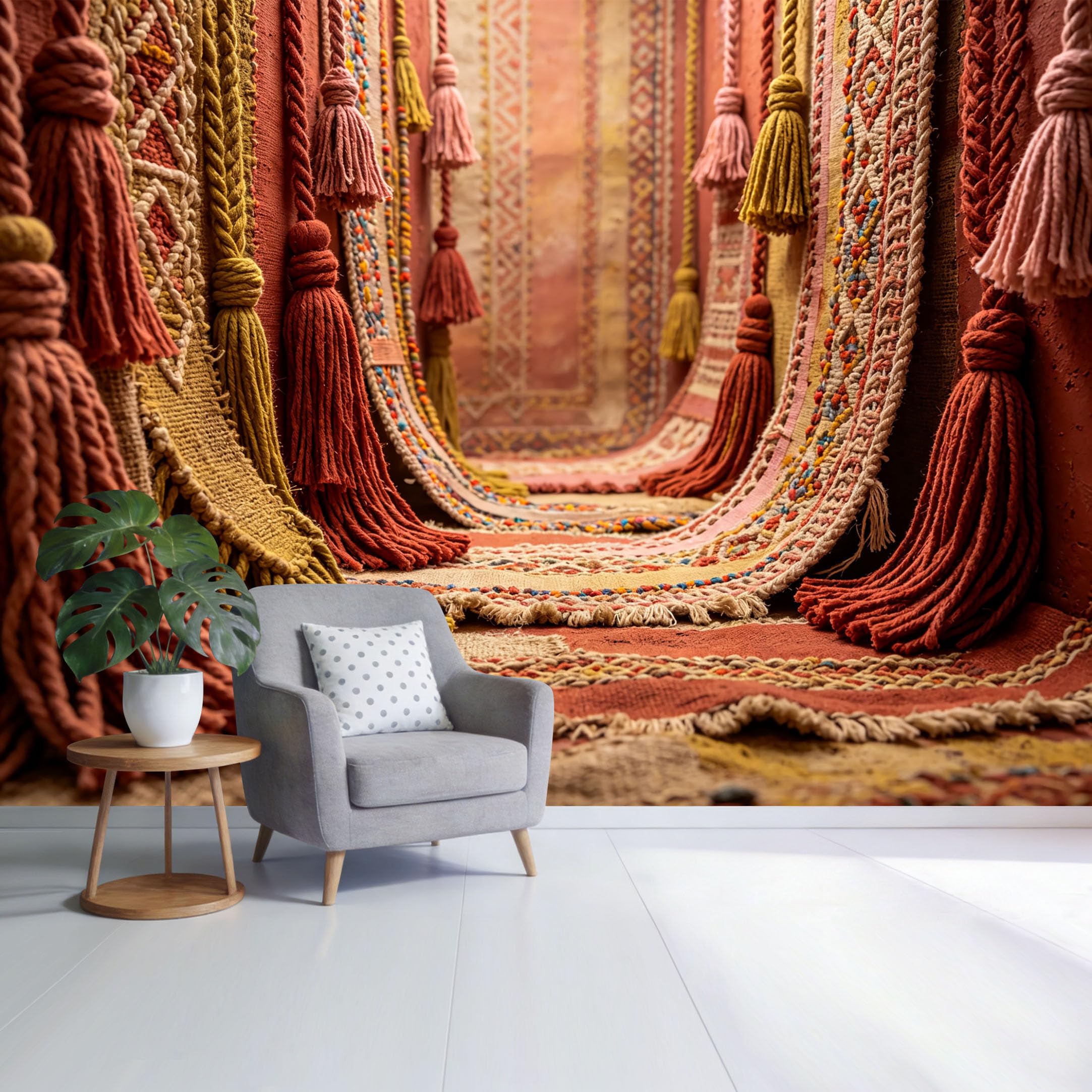 Custom Size Wall Mural Bohemian Woven Macrame Tassel Pattern Retro Textile Texture SelfAdhesive Wall Fabric Removable Wallpaper for Home Office Decor