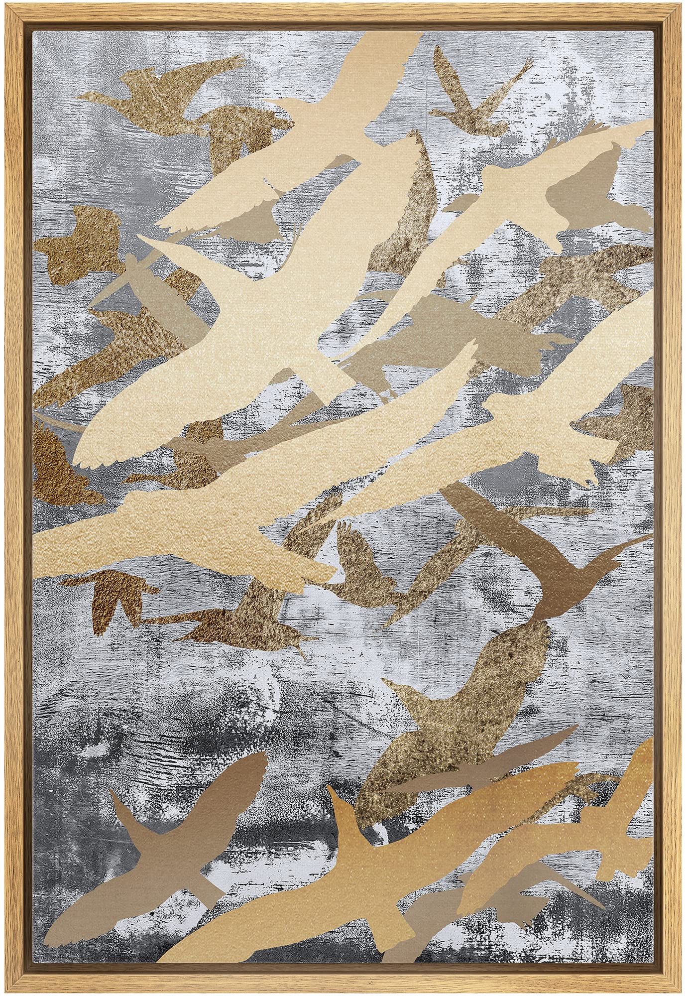 NWT Framed Canvas Print Wall Art Watercolor Crane Birds Flying Nature Wilderness Illustrations Modern Art Decorative Landscape Rustic Colorful for Living Room, Bedroom, Office - 24"x36" Natural: 24L" x 16W" A005-2206-win39