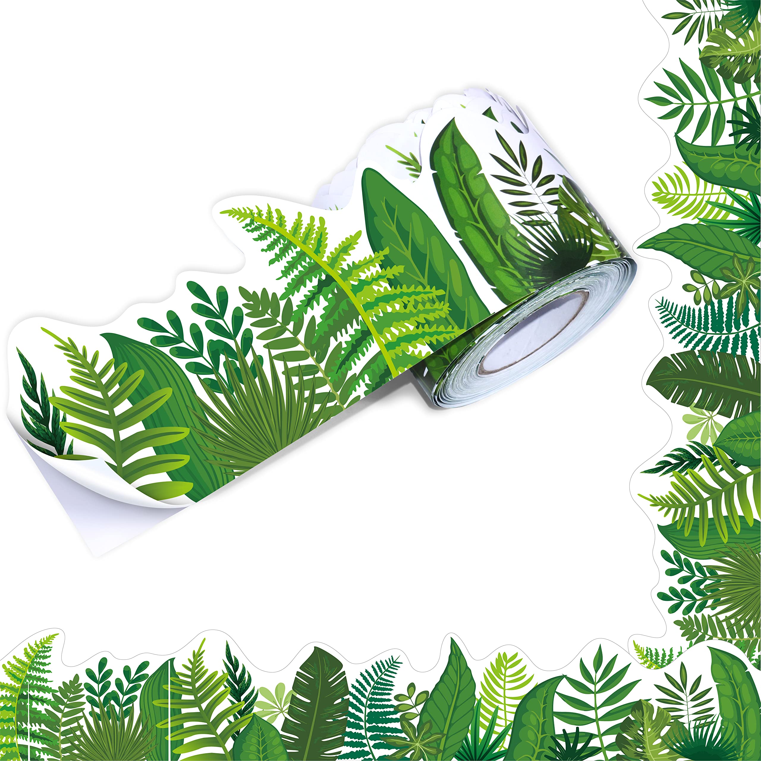 ERKE 60 Feet Bulletin Board Borders, Self Adhesive Rolled Border Trim Tropical Leaves Patterns Decoration with Strong & Permanent Adhesive for School,
