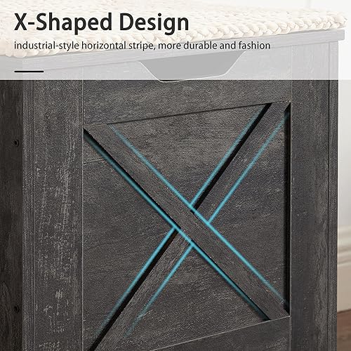 Miniatura 5 de VECELO Baúl de juguete con bisagras de seguridad de metal, banco otomano para zapatos de entrada para almacenamiento con cojín de nudo de mimbre,