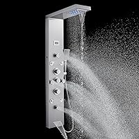 Vista 10 de POPFLY Sistema de Panel de Torre de Ducha con Altura de Brazo de Ducha Ajustable, Sistema de Cabezal de Lluvia, Panel de Ducha de Acero Inoxidable