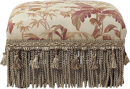 Miniatura 8 de Jennifer Taylor Home Fiona Accent - Reposapiés otomano, jacquard floral beige champán con ribete marfil