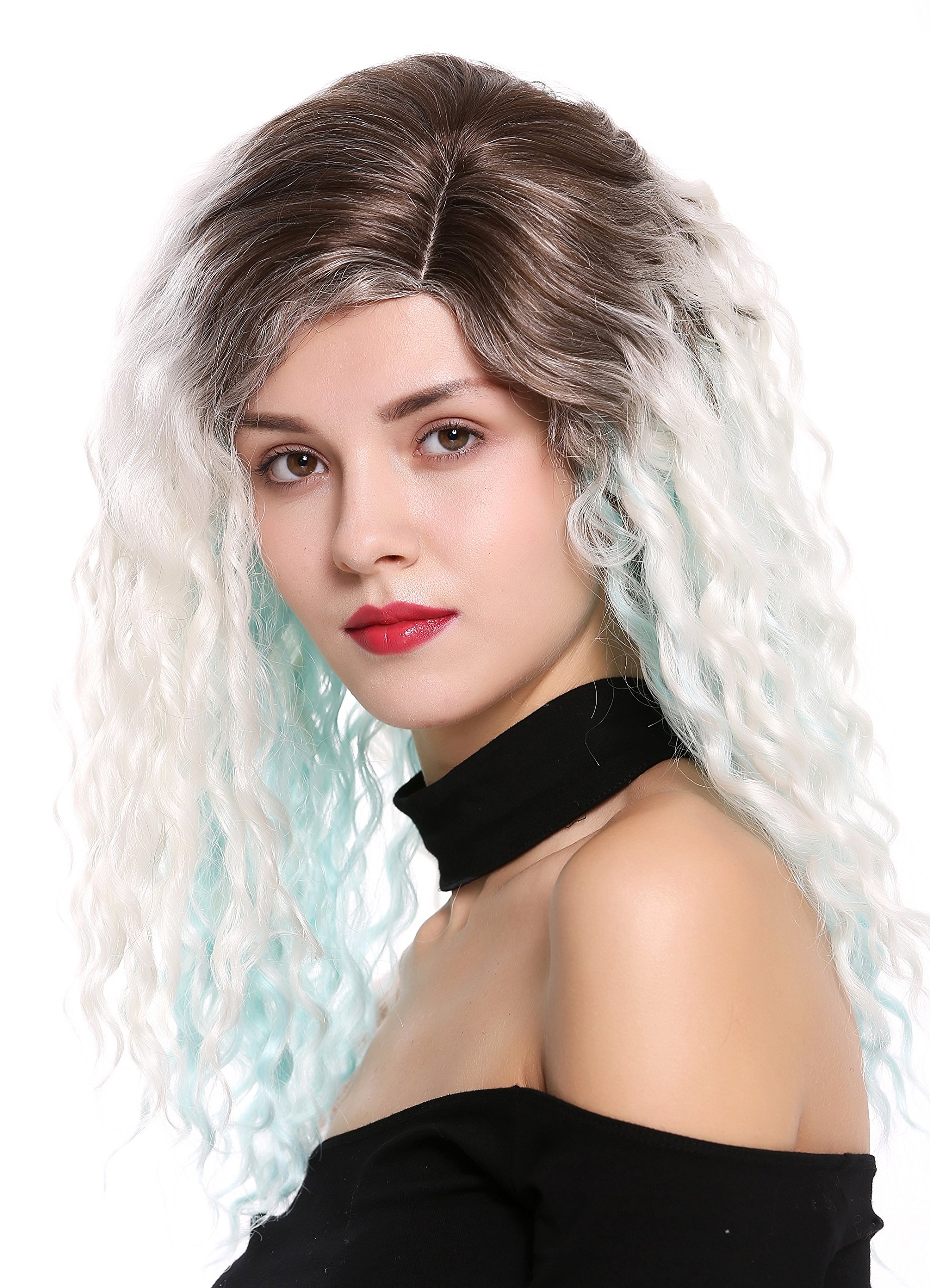 WIG ME UP - 803AD-8+60+L-BLUE Quality women's wig lady side parting afro curls curly ombre brown blonde blue mix - Image 3