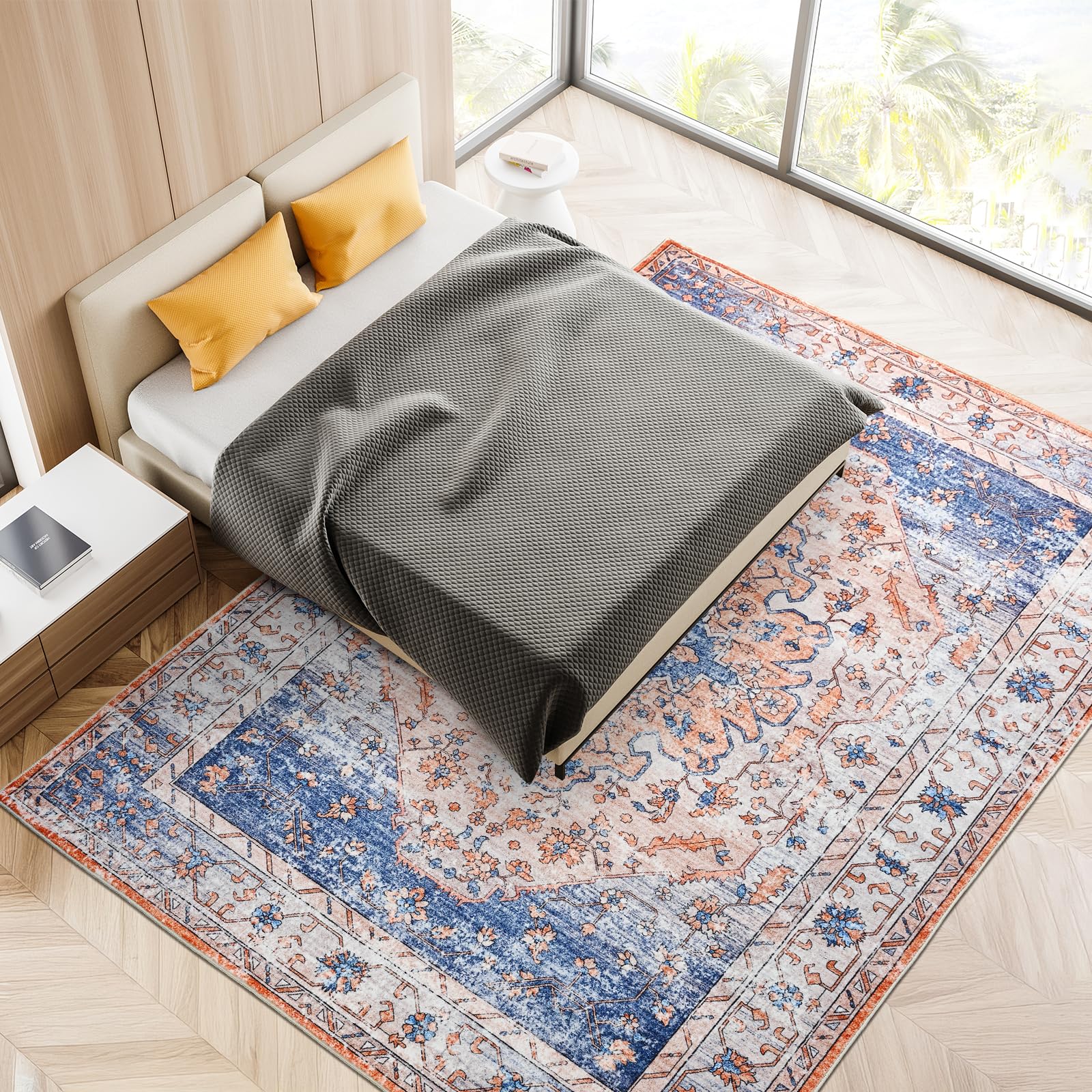 Blivonta Spill Proof 6x9 Area Rug - Easy Clean Non Slip Carpet for Homes with Kids Machine Washable