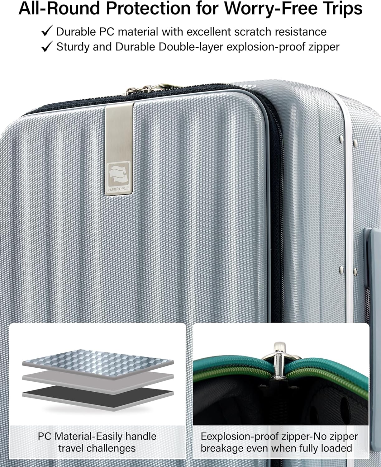 Hanke 16 Inch Underseat Carry On Suitcases with Wheels,Lightweight Hard Shell Carry on Luggage for Weekender,Top Opening Small Suitcase,Travel Luggage for Womem Men,Grey - Image 4